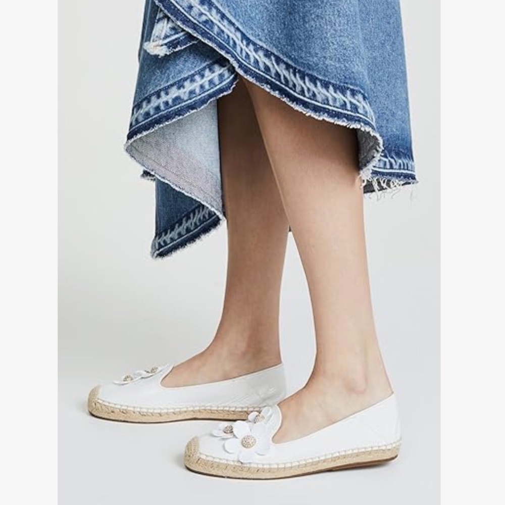 NEW MARC JACOBS WHITE LEATHER DAISY EMBELLISHED FLAT ESPADRILLE SHOES 36.5